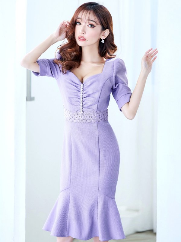 画像16: Lサイズあり【VANESSA HEART / ヴァネッサハート】【OF05】 マーメイド/ パール/ フラワーレース/ 袖あり/ パフスリーブ/ 半袖/ 膝丈/ ミディアムドレス/ キャバドレス (16)