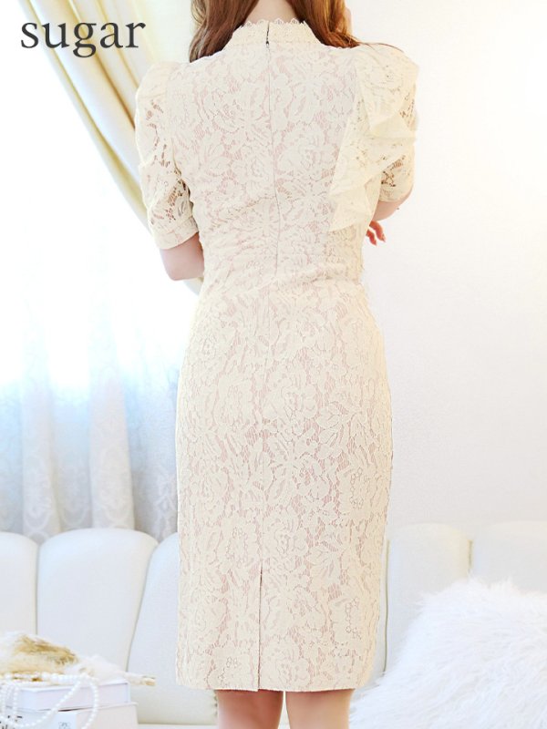 画像15: Lサイズあり【VANESSA HEART / ヴァネッサハート】【OF05】 総レース/ バストカットアウト/ 袖あり/ 半袖/ フリル/ タイト/ 膝丈/ ミディアムドレス/ キャバドレス (15)