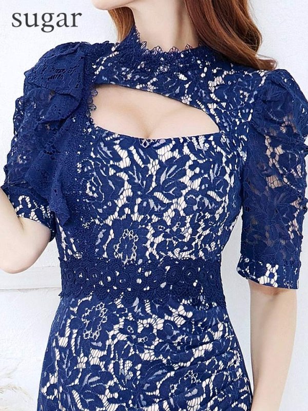 画像29: Lサイズあり【VANESSA HEART / ヴァネッサハート】【OF05】 総レース/ バストカットアウト/ 袖あり/ 半袖/ フリル/ タイト/ 膝丈/ ミディアムドレス/ キャバドレス (29)