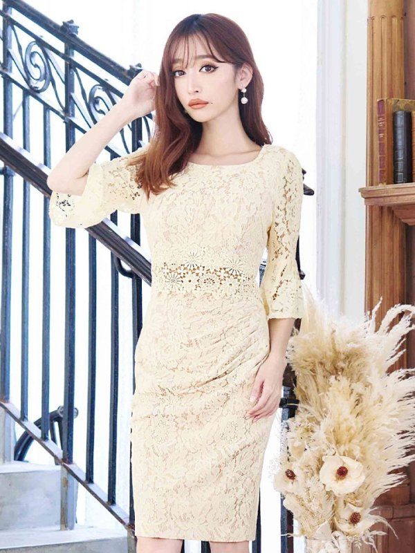 画像33: Lサイズあり【VANESSA HEART / ヴァネッサハート】【OF05】 総レース/ ワンカラー/ 袖あり/ 七分袖/ タイト/ 膝丈/ ミディアムドレス/ キャバドレス (33)