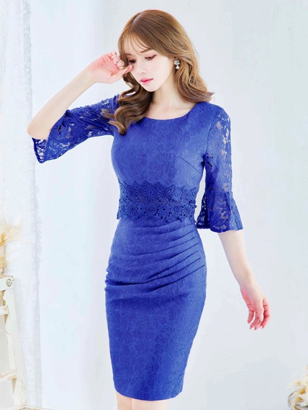 画像23: Lサイズあり【VANESSA HEART / ヴァネッサハート】【OF05】 総レース/ ワンカラー/ 袖あり/ 七分袖/ タイト/ 膝丈/ ミディアムドレス/ キャバドレス (23)