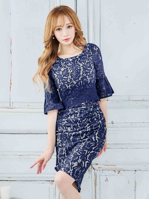 画像17: Lサイズあり【VANESSA HEART / ヴァネッサハート】【OF05】 総レース/ ワンカラー/ 袖あり/ 七分袖/ タイト/ 膝丈/ ミディアムドレス/ キャバドレス (17)