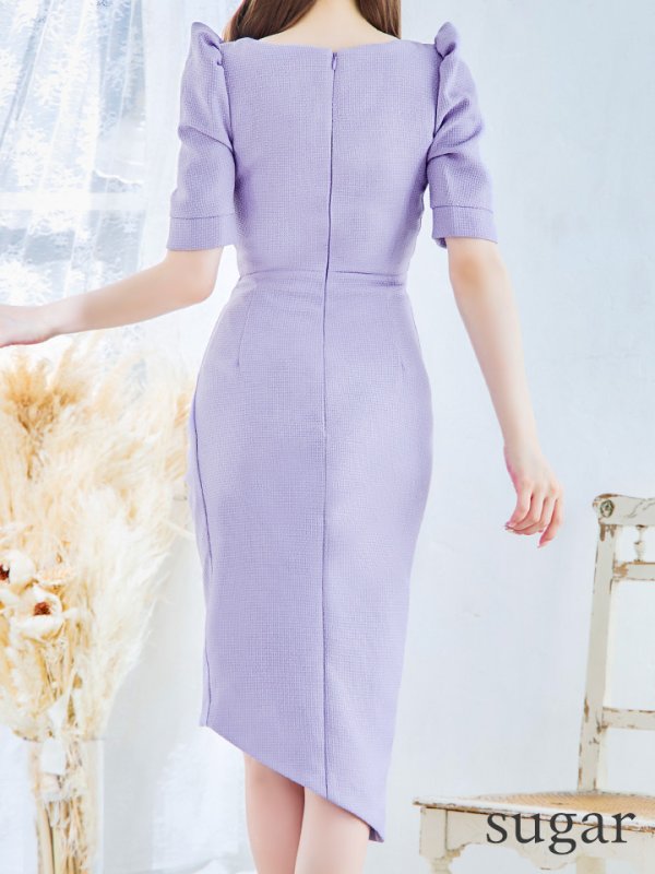 画像27: Lサイズあり【VANESSA HEART / ヴァネッサハート】【OF05】シンプル/ ワンカラー/ パフスリーブ/ 袖あり/ タック/ アシメスカート/ タイト/ ミディアムドレス/ キャバドレス (27)