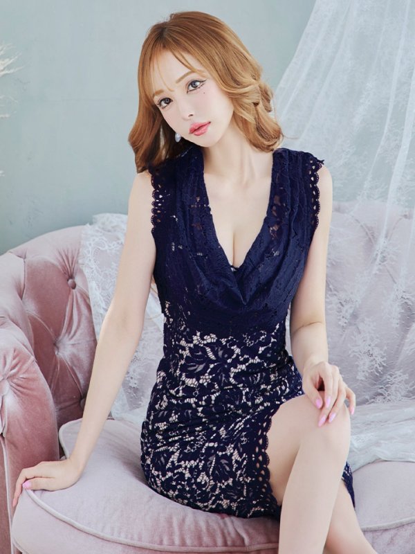 画像34: Lサイズあり【VANESSA HEART / ヴァネッサハート】【OF05】ノースリーブ/ レース/ タック/ ワンカラー/ タイト/ ひざ丈/ ミディアムドレス/ ワンピース/ キャバドレス (34)