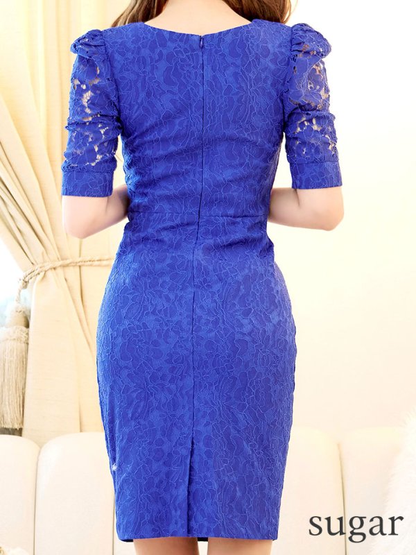 画像39: Lサイズあり【VANESSA HEART / ヴァネッサハート】【OF05】総レース/ スクエアネック/ パフスリーブ/ 袖あり/ タック/ ボタン/ タイト/ 膝丈/ ワンピース/ ミディアムドレス/ キャバドレス (39)