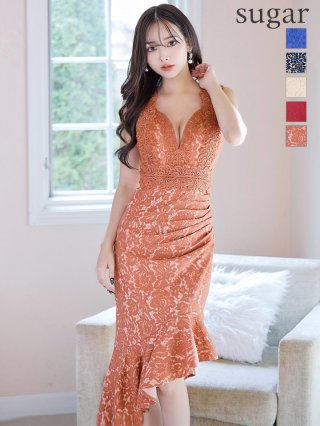 sugar ホワイト レース Vネック 膝丈ドレス sugar ホワイト レース Vネック 膝丈ドレス