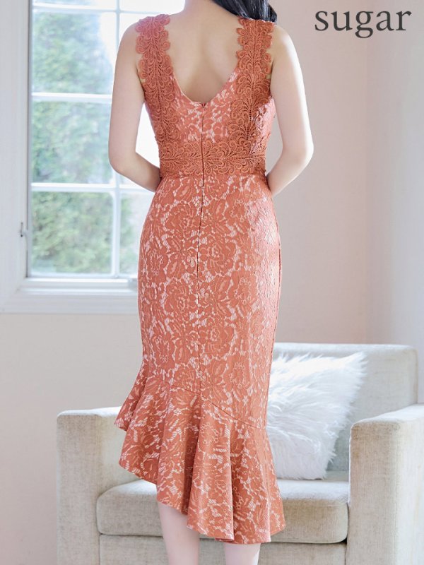 画像48: Lサイズあり【VANESSA HEART / ヴァネッサハート】【OF05】マーメイド/ 総レース/ タック/ アシンメトリーフリル/ ノースリーブ/ ひざ丈/ ワンピース/ ミディアムドレス/ キャバドレス (48)