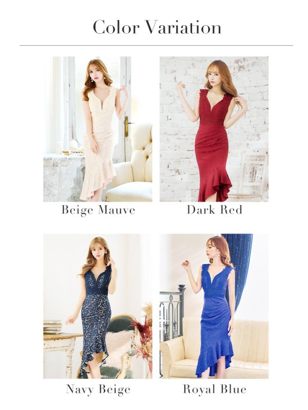 画像49: Lサイズあり【VANESSA HEART / ヴァネッサハート】【OF05】マーメイド/ 総レース/ タック/ アシンメトリーフリル/ ノースリーブ/ ひざ丈/ ワンピース/ ミディアムドレス/ キャバドレス (49)