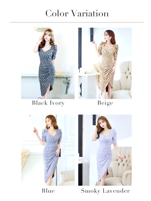 画像38: Lサイズあり【VANESSA HEART / ヴァネッサハート】【OF05】 チェック/ アシンメトリー/ パフスリーブ/ 半袖/ 袖あり/ ひざ丈/ タック/ ストレッチ/ ミディアムドレス/ キャバドレス (38)