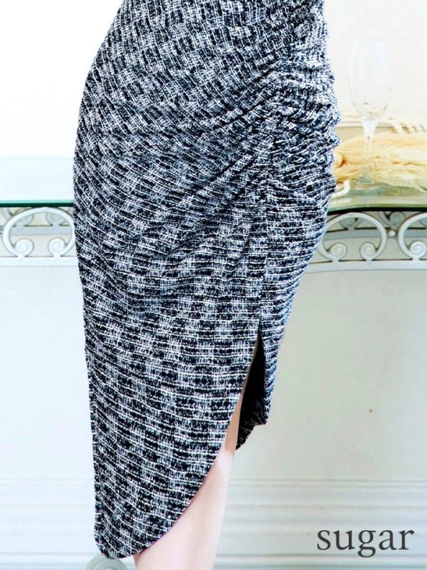 画像37: Lサイズあり【VANESSA HEART / ヴァネッサハート】【OF05】 チェック/ アシンメトリー/ パフスリーブ/ 半袖/ 袖あり/ ひざ丈/ タック/ ストレッチ/ ミディアムドレス/ キャバドレス (37)