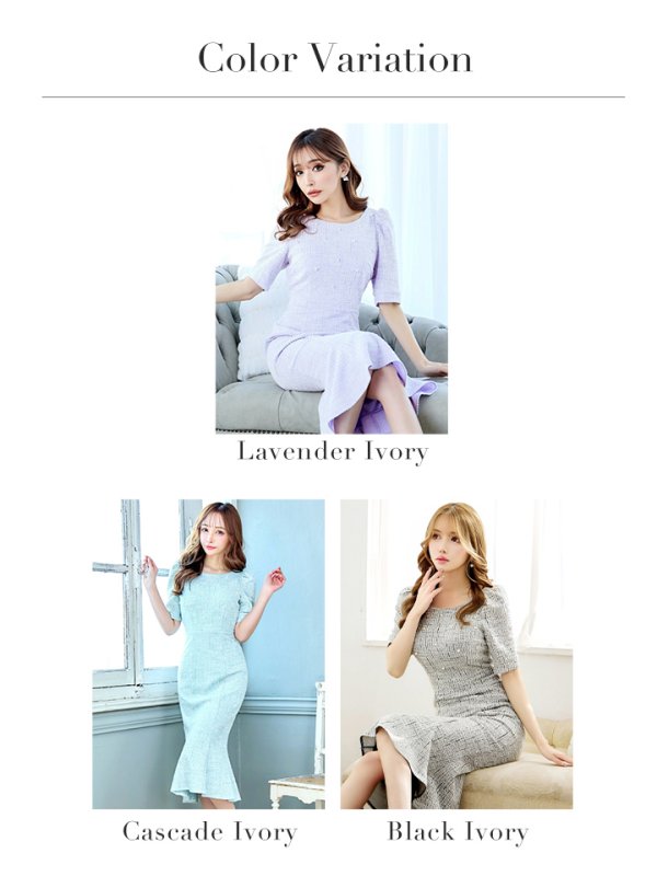 画像30: Lサイズあり【VANESSA HEART / ヴァネッサハート】【OF05】ボートネック/ パール/ ツイード/ 半袖/ 袖あり/ タイト/ ひざ丈/ マーメイド/ ミディアムドレス/ ワンピース/ キャバドレス (30)