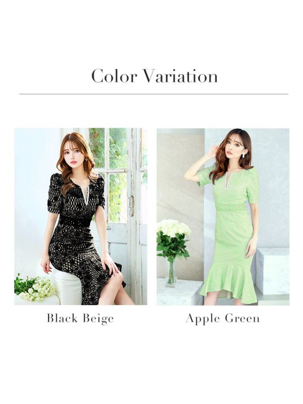 画像50: Lサイズあり【VANESSA HEART / ヴァネッサハート】【OF05】 総レース/ パール/ マーメイド/ 袖あり/ 半袖/ 膝丈/ ミディアムドレス/ キャバドレス (50)