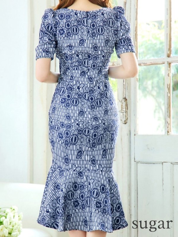 画像30: Lサイズあり【VANESSA HEART / ヴァネッサハート】【OF05】 総レース/ パール/ マーメイド/ 袖あり/ 半袖/ 膝丈/ ミディアムドレス/ キャバドレス (30)