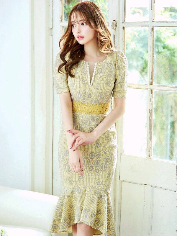 画像34: Lサイズあり【VANESSA HEART / ヴァネッサハート】【OF05】 総レース/ パール/ マーメイド/ 袖あり/ 半袖/ 膝丈/ ミディアムドレス/ キャバドレス (34)