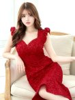 画像15: Lサイズあり【VANESSA HEART / ヴァネッサハート】【OF05】 総レース/ ショルダーフリル/ マーメイド/ 膝丈/ ミディアムドレス/ キャバドレス (15)