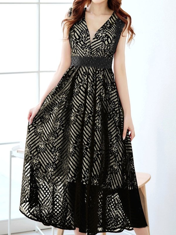 画像35: Lサイズあり【VANESSA HEART / ヴァネッサハート】【OF05】ノースリーブ/ シアー/ 総レース/ プリーツ/ ワンカラー/ ワンピース/ ミディアムドレス/ キャバドレス (35)