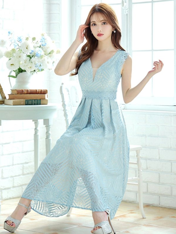 画像13: Lサイズあり【VANESSA HEART / ヴァネッサハート】【OF05】ノースリーブ/ シアー/ 総レース/ プリーツ/ ワンカラー/ ワンピース/ ミディアムドレス/ キャバドレス (13)