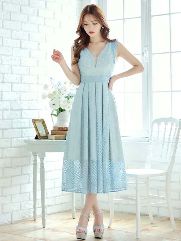 画像18: Lサイズあり【VANESSA HEART / ヴァネッサハート】【OF05】ノースリーブ/ シアー/ 総レース/ プリーツ/ ワンカラー/ ワンピース/ ミディアムドレス/ キャバドレス (18)