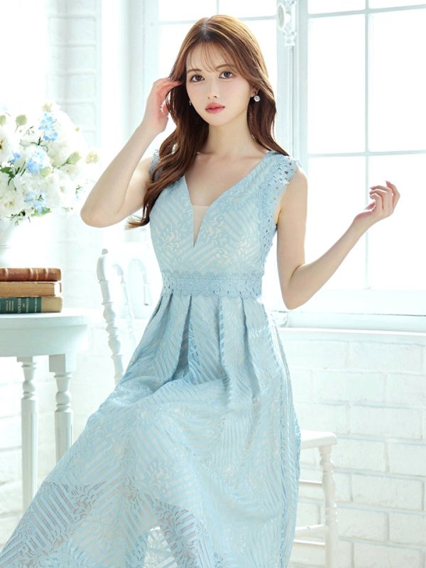 画像16: Lサイズあり【VANESSA HEART / ヴァネッサハート】【OF05】ノースリーブ/ シアー/ 総レース/ プリーツ/ ワンカラー/ ワンピース/ ミディアムドレス/ キャバドレス (16)