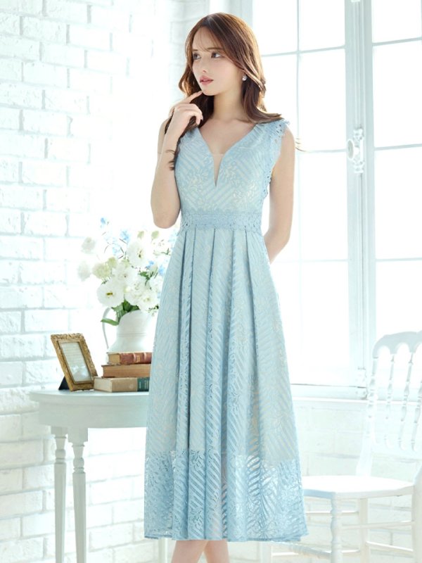 画像15: Lサイズあり【VANESSA HEART / ヴァネッサハート】【OF05】ノースリーブ/ シアー/ 総レース/ プリーツ/ ワンカラー/ ワンピース/ ミディアムドレス/ キャバドレス (15)