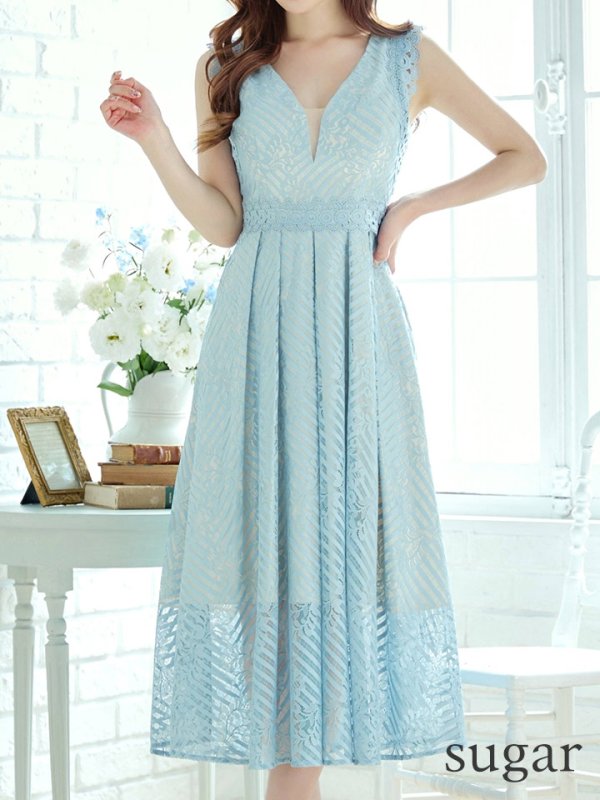 画像19: Lサイズあり【VANESSA HEART / ヴァネッサハート】【OF05】ノースリーブ/ シアー/ 総レース/ プリーツ/ ワンカラー/ ワンピース/ ミディアムドレス/ キャバドレス (19)