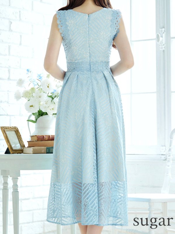 画像20: Lサイズあり【VANESSA HEART / ヴァネッサハート】【OF05】ノースリーブ/ シアー/ 総レース/ プリーツ/ ワンカラー/ ワンピース/ ミディアムドレス/ キャバドレス (20)