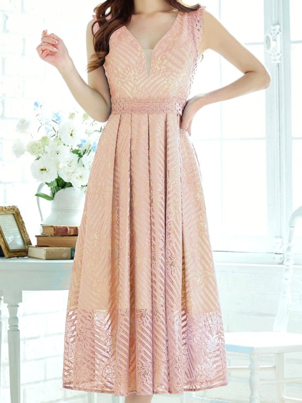 画像38: Lサイズあり【VANESSA HEART / ヴァネッサハート】【OF05】ノースリーブ/ シアー/ 総レース/ プリーツ/ ワンカラー/ ワンピース/ ミディアムドレス/ キャバドレス (38)