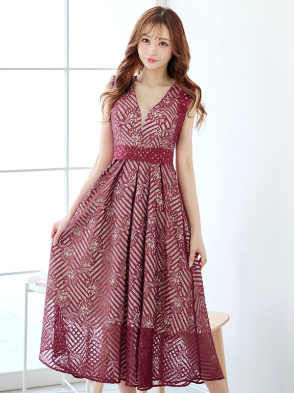 画像24: Lサイズあり【VANESSA HEART / ヴァネッサハート】【OF05】ノースリーブ/ シアー/ 総レース/ プリーツ/ ワンカラー/ ワンピース/ ミディアムドレス/ キャバドレス (24)