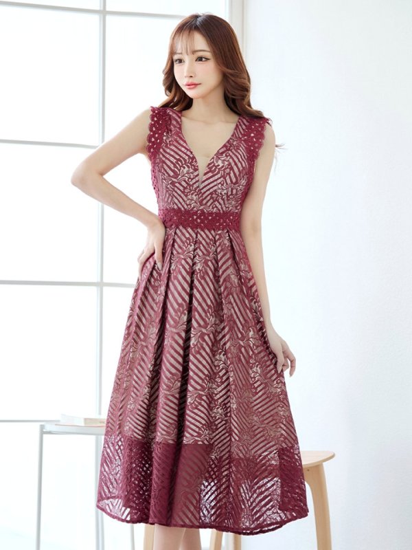 画像25: Lサイズあり【VANESSA HEART / ヴァネッサハート】【OF05】ノースリーブ/ シアー/ 総レース/ プリーツ/ ワンカラー/ ワンピース/ ミディアムドレス/ キャバドレス (25)