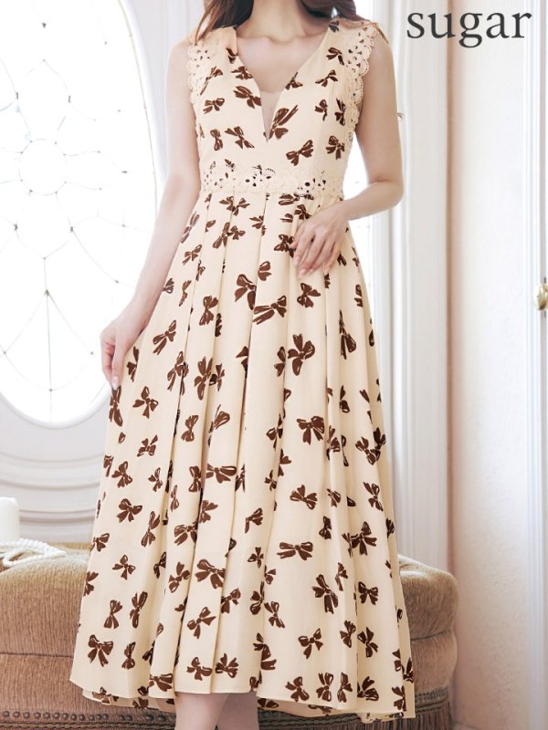 画像17: Lサイズあり【VANESSA HEART / ヴァネッサハート】【OF05】リボン/ レース/ ノースリーブ/ フレア/ Aライン/ ひざ丈/ ミディアムドレス/ ワンピース/ キャバドレス (17)