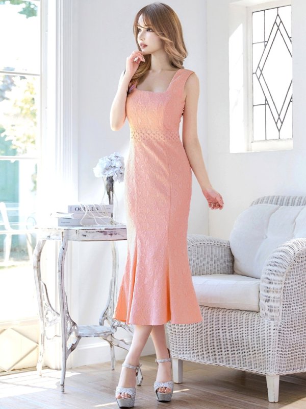 画像6: Lサイズあり【VANESSA HEART / ヴァネッサハート】【OF05】スクエアネック/ ノースリーブ/ 膝丈/ マーメイド/ ミディアムドレス/ ワンピース/ キャバドレス (6)