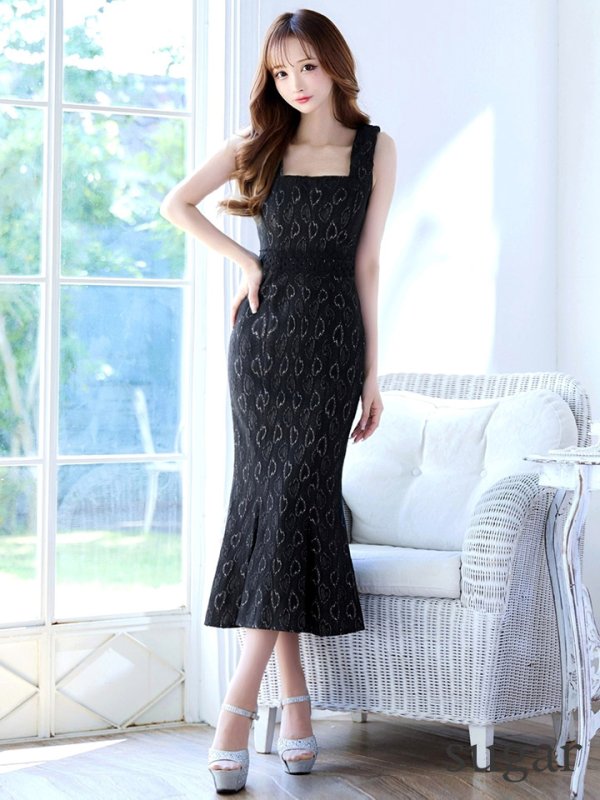 画像40: Lサイズあり【VANESSA HEART / ヴァネッサハート】【OF05】スクエアネック/ ノースリーブ/ 膝丈/ マーメイド/ ミディアムドレス/ ワンピース/ キャバドレス (40)