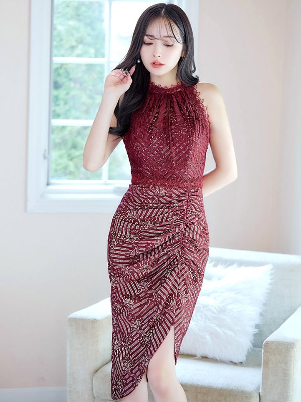 画像29: Lサイズあり【VANESSA HEART / ヴァネッサハート】【OF05】 レース/ ハイネック/ ノースリーブ/ アシンメトリー/ タイト/ 膝丈/ ミディアムドレス/ キャバドレス (29)