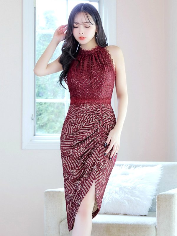 画像31: Lサイズあり【VANESSA HEART / ヴァネッサハート】【OF05】 レース/ ハイネック/ ノースリーブ/ アシンメトリー/ タイト/ 膝丈/ ミディアムドレス/ キャバドレス (31)