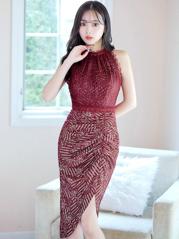 画像32: Lサイズあり【VANESSA HEART / ヴァネッサハート】【OF05】 レース/ ハイネック/ ノースリーブ/ アシンメトリー/ タイト/ 膝丈/ ミディアムドレス/ キャバドレス (32)