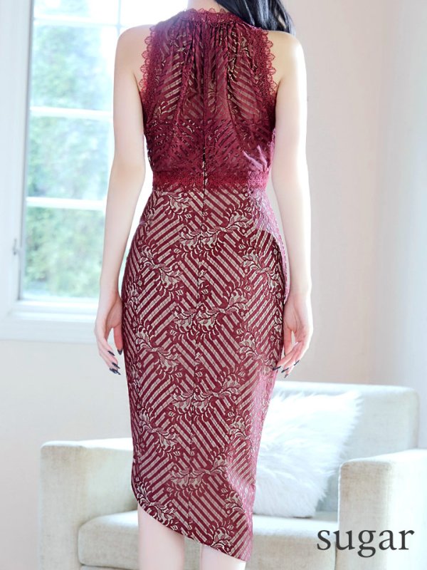 画像36: Lサイズあり【VANESSA HEART / ヴァネッサハート】【OF05】 レース/ ハイネック/ ノースリーブ/ アシンメトリー/ タイト/ 膝丈/ ミディアムドレス/ キャバドレス (36)