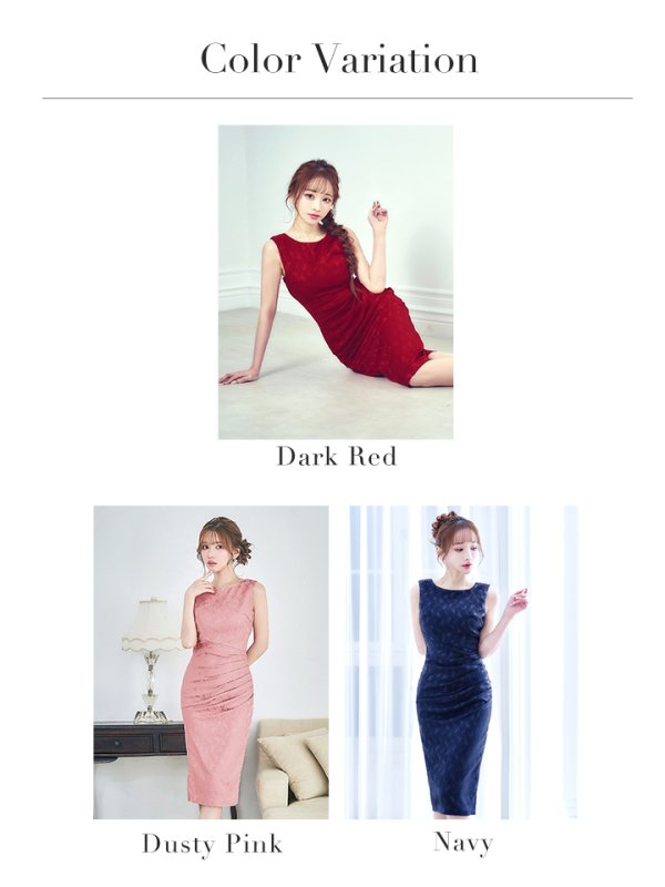 画像34: XLサイズあり【VANESSA HEART / ヴァネッサハート】【OF05】フラワージャガード/ ワンカラー/ ノースリーブ/ タック/ ストレッチ/ ひざ丈/ タイト/ ミディアムドレス/ キャバドレス (34)