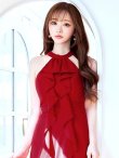 ダークレッド　モデル：真優川咲　身長：158cm　着用サイズ：8号(Sサイズ)
