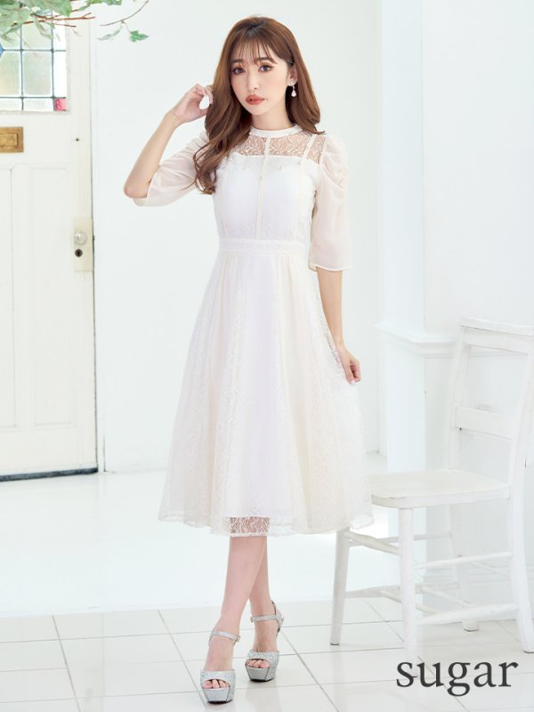 画像7: Lサイズあり【VANESSA HEART / ヴァネッサハート】【OF05】 パフスリーブ/ ベルスリーブ/ レース/ 袖あり/ 七分袖/ 長袖/ ミモレ丈/ ワンピース/ ミディアムドレス/ キャバドレス (7)