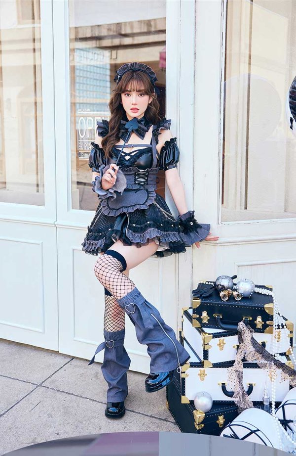画像1: 【即日発送】レザーエッジデニムメイド【Malymoon/マリームーン】【ハロウィンコスプレ12点セット】【フリーサイズ/ワンカラー】[HC03] (1)