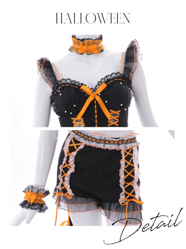 画像26: 【SALE!!】【即日発送】【ハロウィン】パールレースキャットセットアップ【コスプレ6点セット】【S-Mサイズ/2カラー】[OF01] (26)