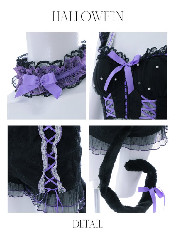 画像22: 【SALE!!】【即日発送】【ハロウィン】パールレースキャットセットアップ【コスプレ6点セット】【S-Mサイズ/2カラー】[OF01] (22)