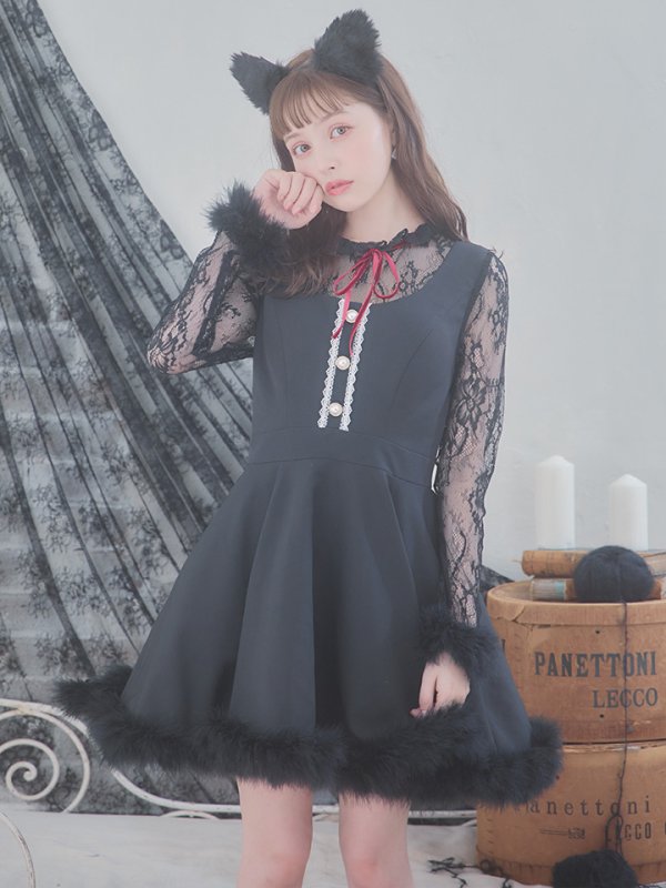 画像1: 【即日発送】【ハロウィン】 レースブラックキャット  / 黒猫【コスプレ2点セット】【S-XLサイズ/1カラー】[YMT] (1)