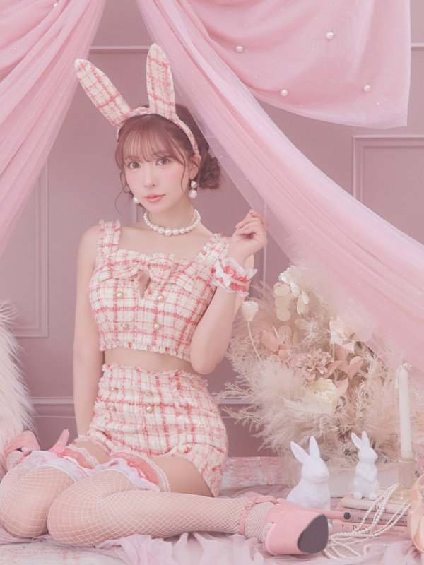 画像10: 【SALE!!】【即日発送】【ハロウィン】ツイードバニーリボンセットアップ（パンツ）【コスプレ6点セット】 【XS-Mサイズ/2カラー】[HC03] (10)