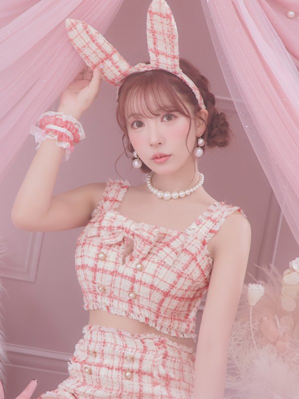 画像14: 【SALE!!】【即日発送】【ハロウィン】ツイードバニーリボンセットアップ（パンツ）【コスプレ6点セット】 【XS-Mサイズ/2カラー】[HC03] (14)