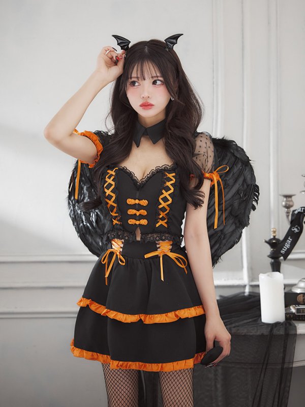 画像10: 【SALE!!】【即日発送！】【ハロウィン】レースアップデビルスカートセットアップ 【コスプレ6点セット】[HC03-H] (10)