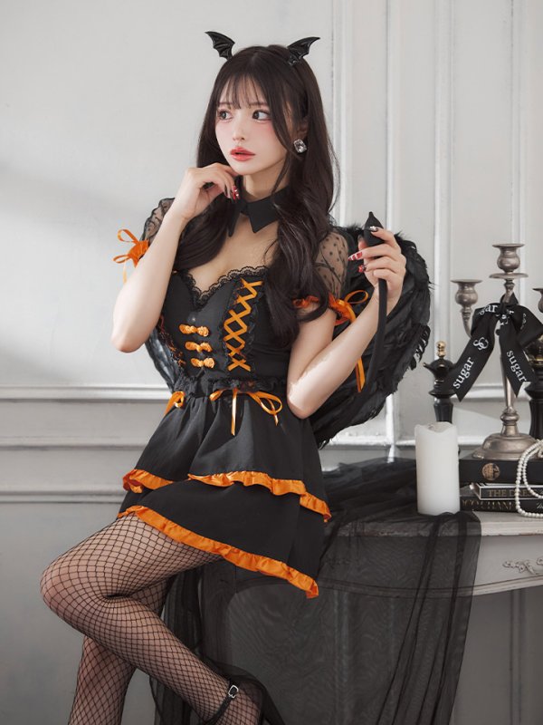 画像5: 【SALE!!】【即日発送！】【ハロウィン】レースアップデビルスカートセットアップ 【コスプレ6点セット】[HC03-H] (5)