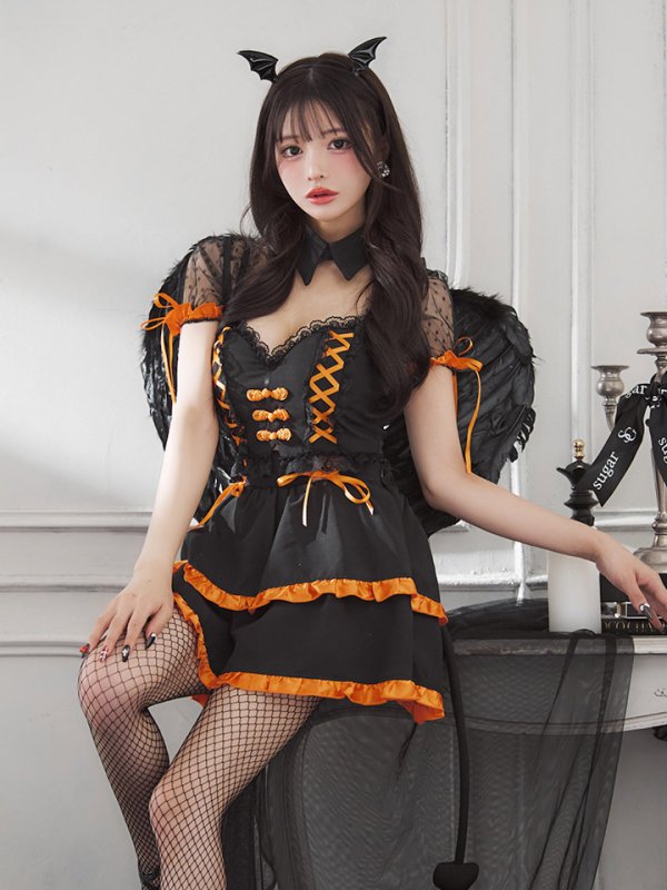 画像7: 【SALE!!】【即日発送！】【ハロウィン】レースアップデビルスカートセットアップ 【コスプレ6点セット】[HC03-H] (7)