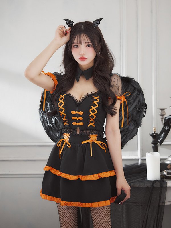 画像9: 【SALE!!】【即日発送！】【ハロウィン】レースアップデビルスカートセットアップ 【コスプレ6点セット】[HC03-H] (9)