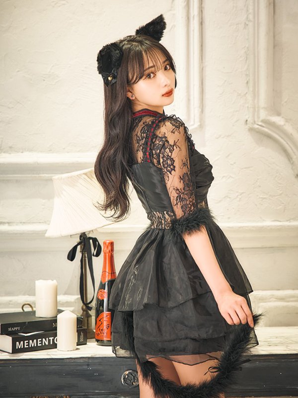 画像17: 【SALE!!】【即日発送！】【ハロウィン】 黒猫シアーレースワンピース 【コスプレ5点セット】 【S-XLサイズ/1カラー】[HC03] (17)